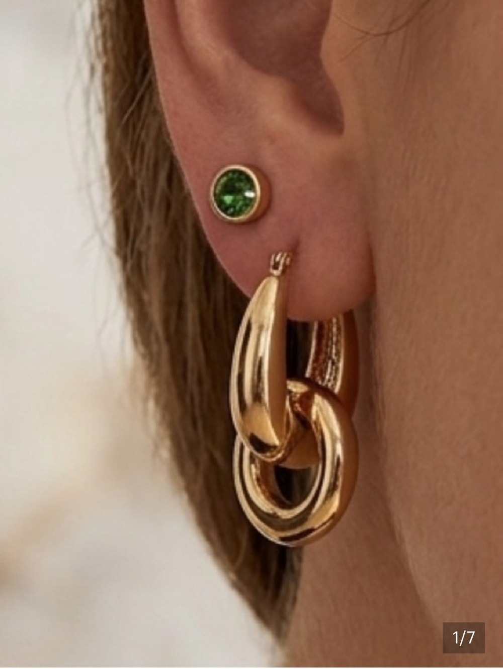😍CLEARANCE -  JOE FRESH Green Stud Goldtone Hoop Earrings 2 Pack